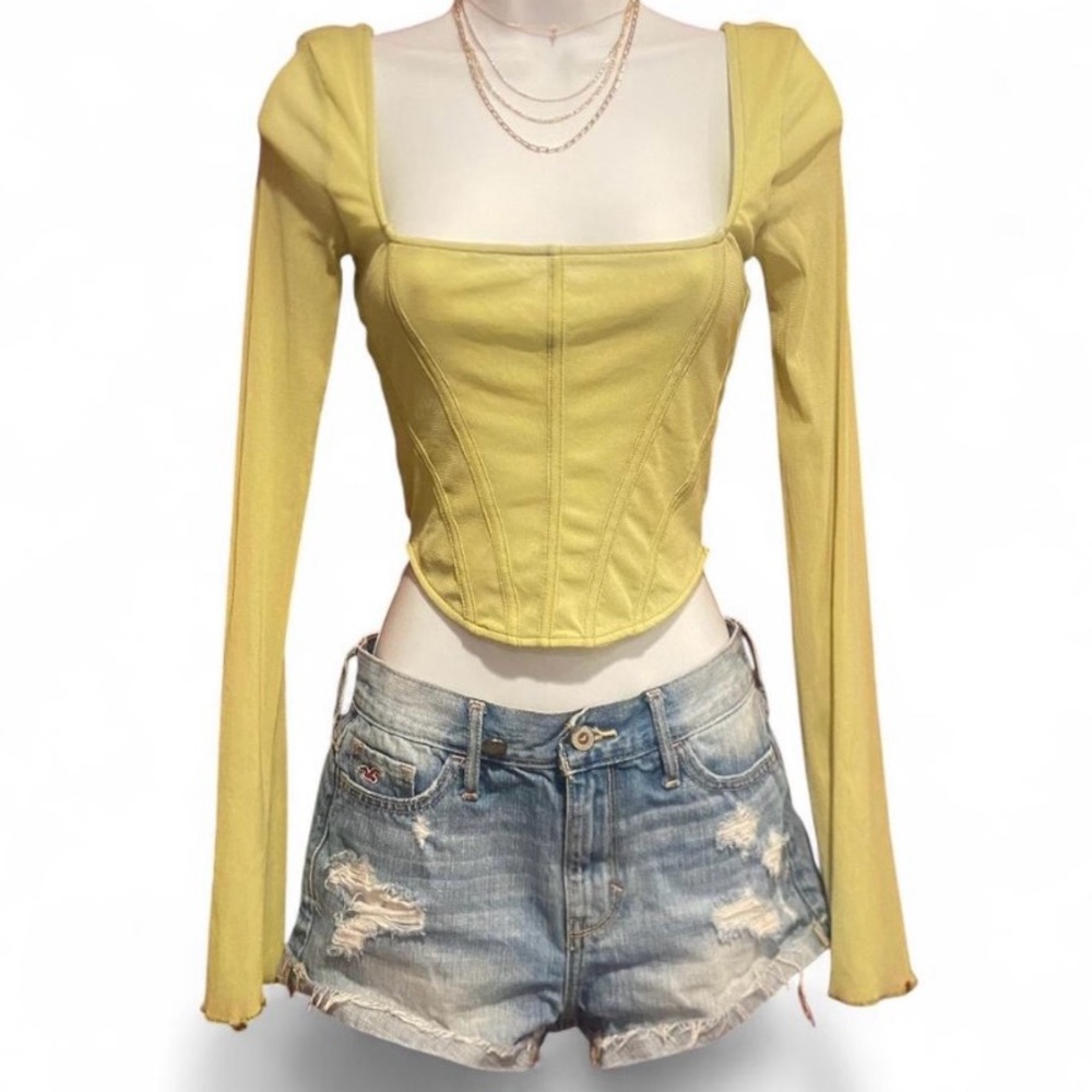 Urban Outfitters Yellow Fitted Corset top belle sleeves